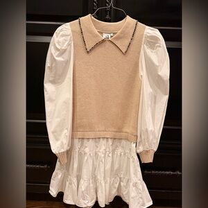 Queen of Sparkles Beige and White Puff Sleeve Dress